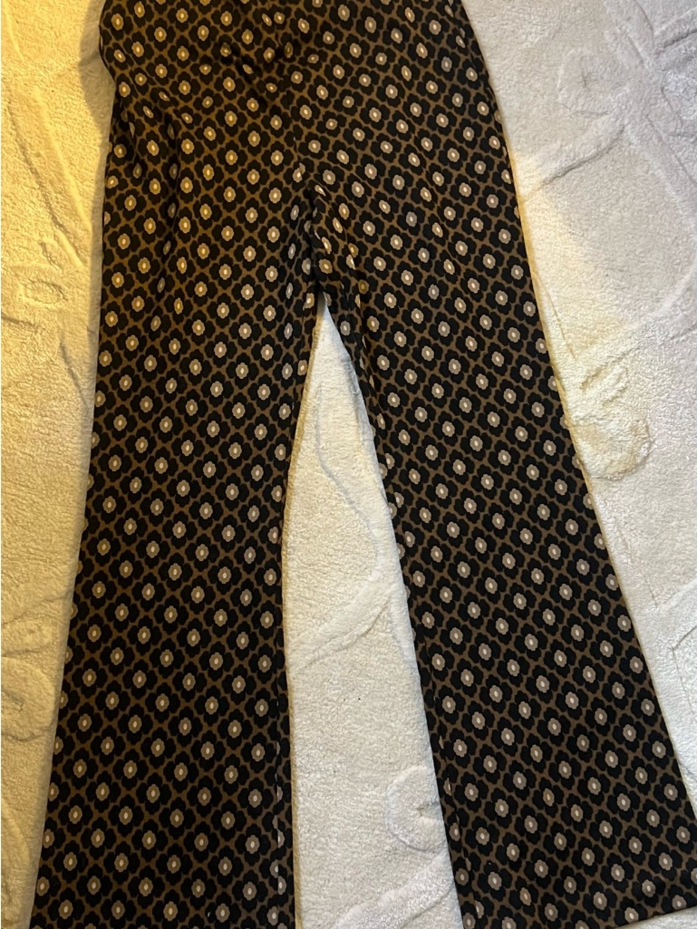 Trina Turk Black and Tan Geometric Print Flare Jeans